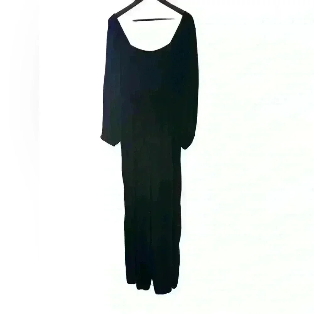 Madewell Tie Back Black Smocked Bodice and Satin Jumpsuit Size 20 - Picture 2 of 14
